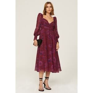 Badgley Mischka Open Back Midi Dress (Purple Pink Floral) - Size 8